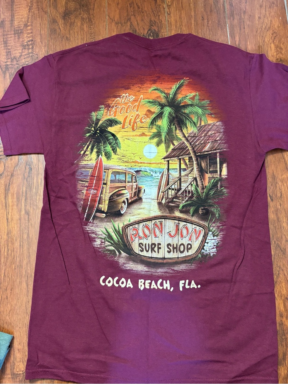 Ron Jon Maroon Surf Graphic Short Sleeve Tee new without tag